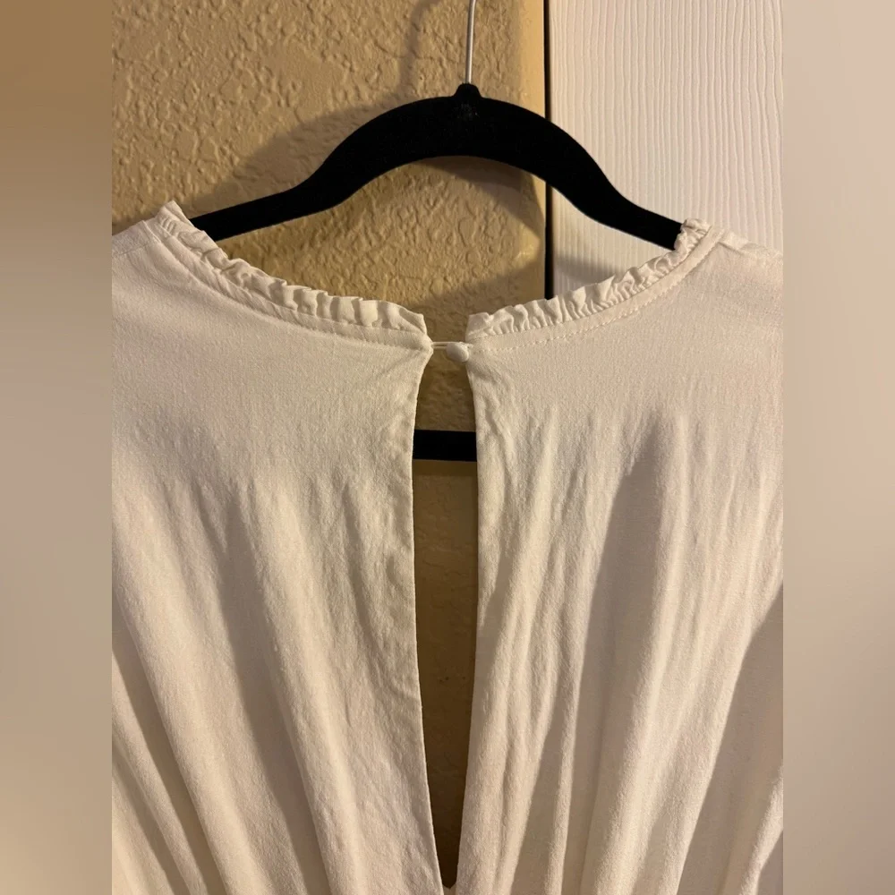 Maeve Anthropologie Puff-Sleeve Corset Linen Midi Dress - White Size Large - Picture 11 of 16